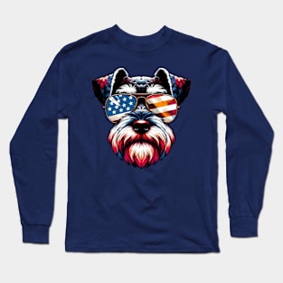 Miniature Schnauzer Patriotic American Flag 4th of July Dog Lover Long Sleeve T-Shirt